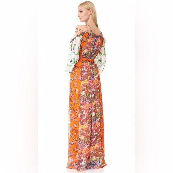 Tory Burch Shasta Floral Maxi Dress Orange Runway - Picture 3 of 5